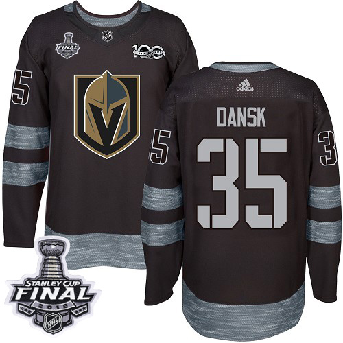 Adidas Golden Knights #35 Oscar Dansk Black 1917-100th Anniversary 2018 Stanley Cup Final Stitched NHL Jersey